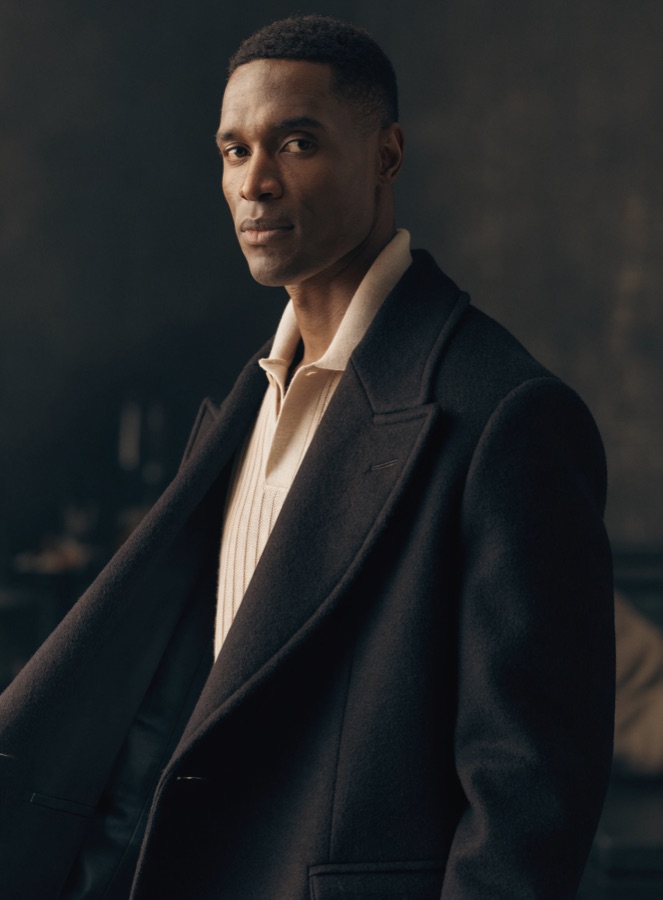 Editorial menswear look in muted tones