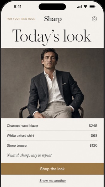 The Sharp app showing today's styled look for the user